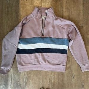 Cropped Block Color Sweatshirt with half zip